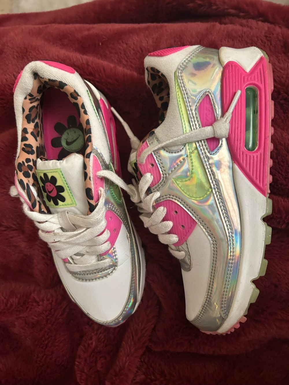 Nike White Sneakers with Pink Accents and Holographic Trim